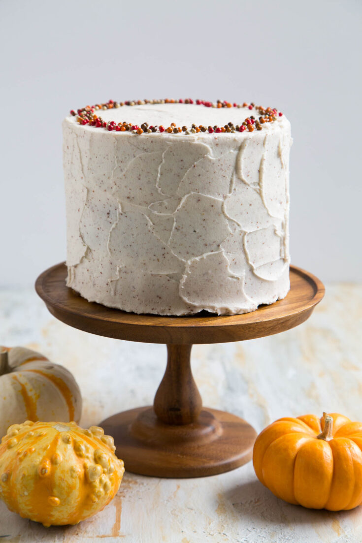 a chocolate hazelnut graham cracker crust with a pumpkin cheese