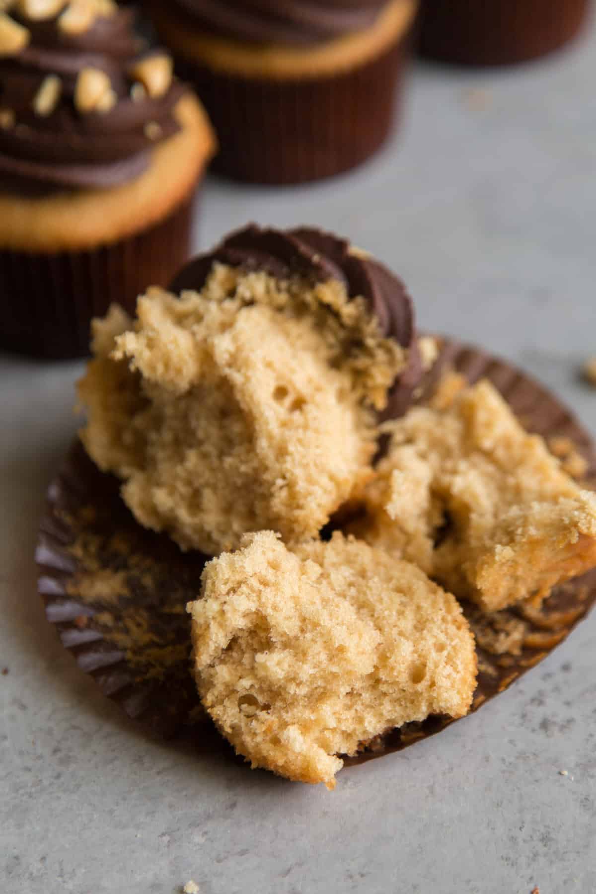 moist interior of peanut butter cupcake.