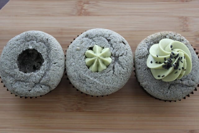 Black Sesame Cupcakes with Matcha Cream Frosting