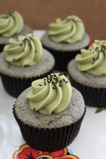 Black Sesame Cupcakes with Matcha Cream Frosting