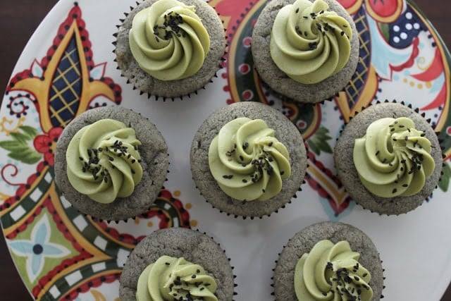 Black Sesame Cupcakes with Matcha Cream Frosting