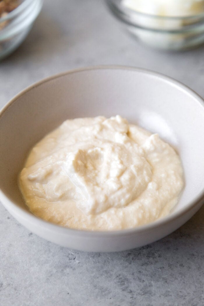 blended soft tofu in bowl.