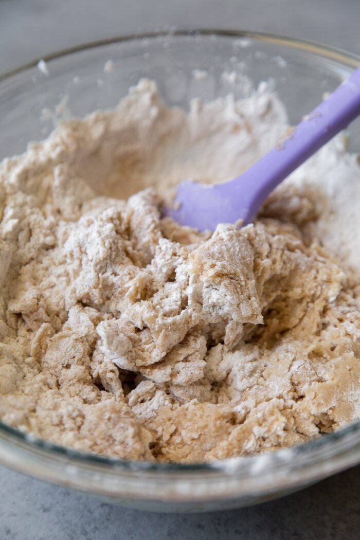 fold flour into vegan cookie dough wet ingredients.