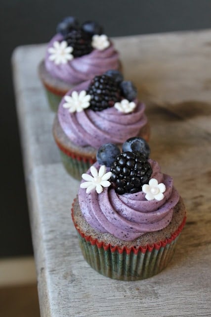 Blueberry Blackberry Cupcakes with cream cheese frosting
