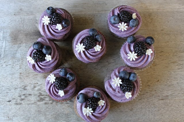 Blueberry Blackberry Cupcakes with cream cheese frosting