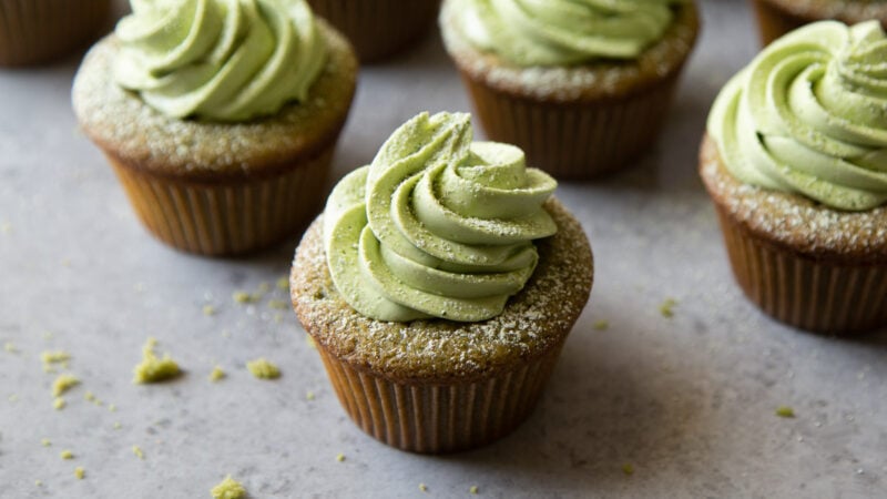 matcha cupcakes with azuki red bean filling.