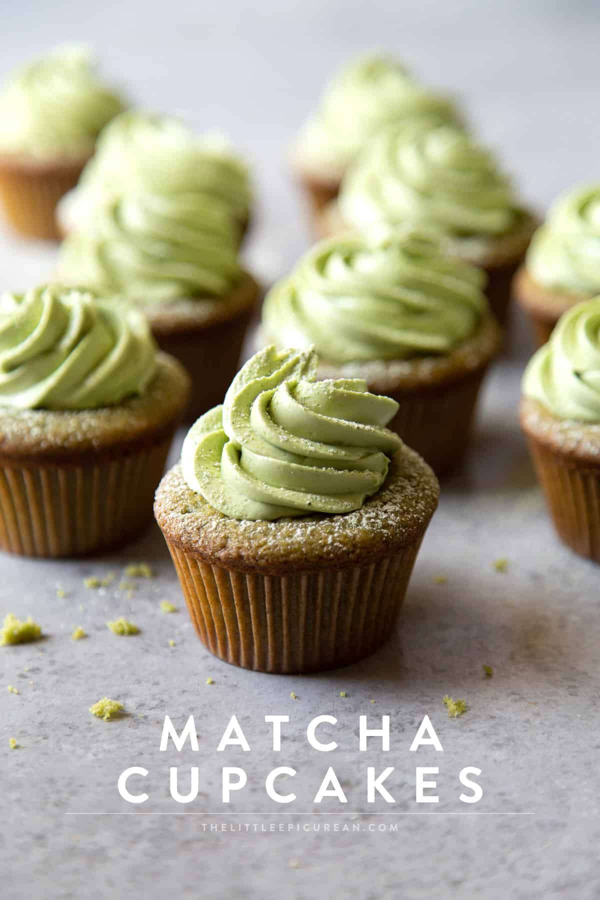 matcha red bean cupcakes topped with matcha buttercream.