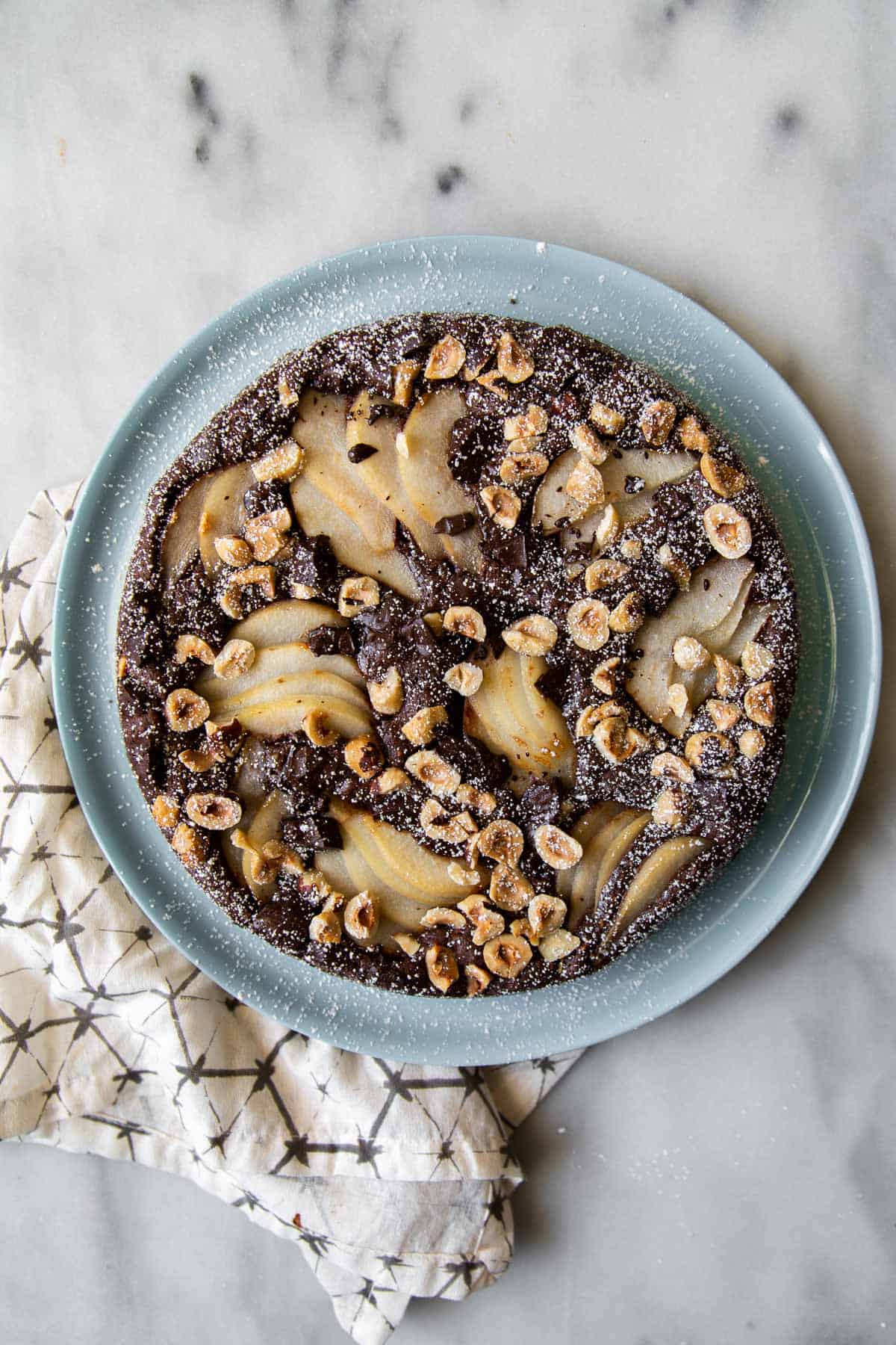 Flourless Chocolate Cake with pears and hazelnuts