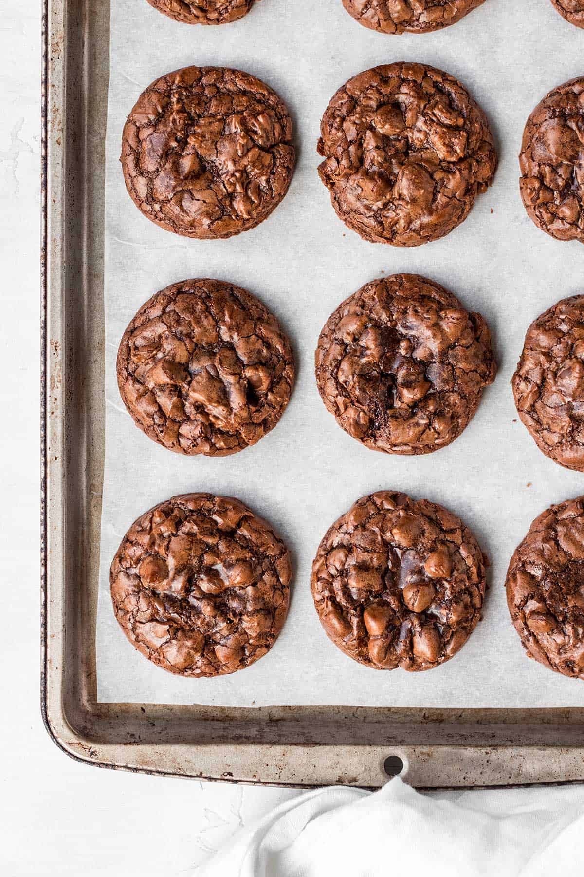 double chocolate crinkle cookies on baking sheet