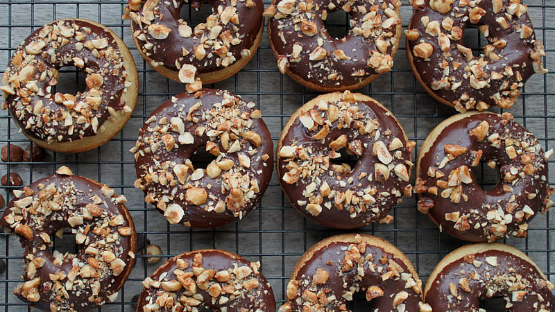 Baked Chocolate Hazelnut Crunch Donuts