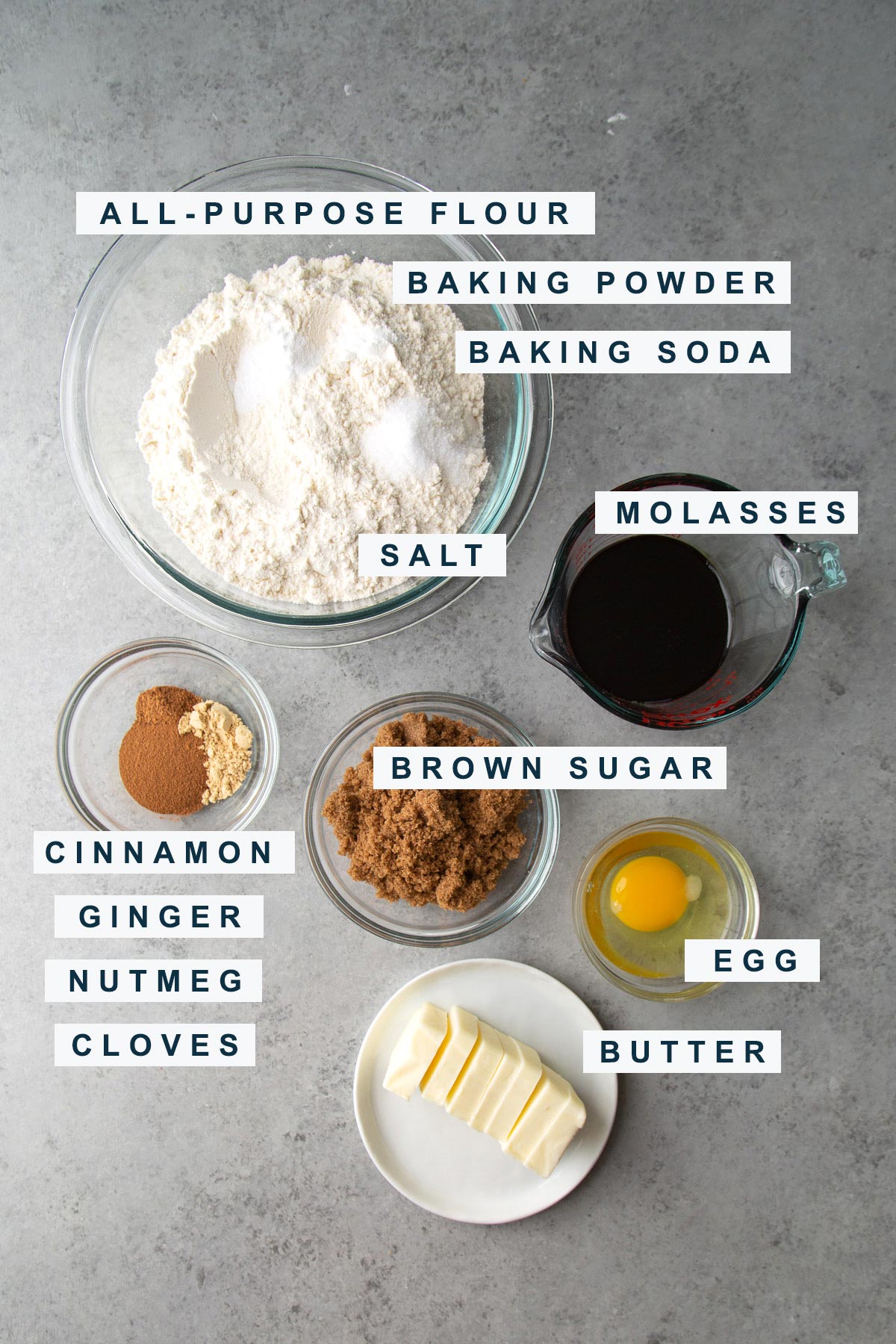 key ingredients for gingerbread cookie dough include flour, molasses, spices, and brown sugar.