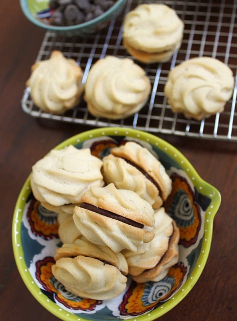 Vanilla Rosette Cookies with Chocolate Ganache