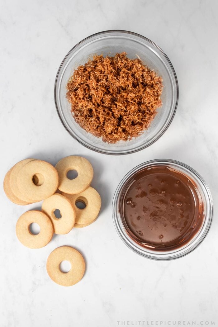 ingredient shot components of homemade samoa cookies
