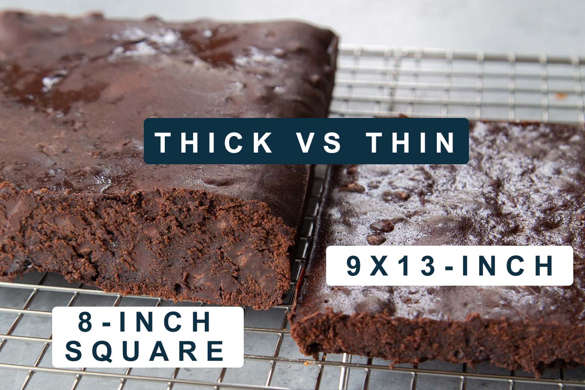 use 8-inch square pan for thick brownies or 9x13-inch pan for thin brownies.