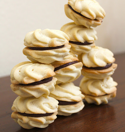 Vanilla Rosette Cookies with Chocolate Ganache