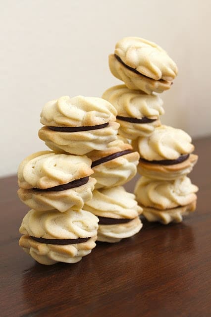 Vanilla Rosette Cookies with Chocolate Ganache