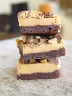 stack of peanut butter cookie dough brownies