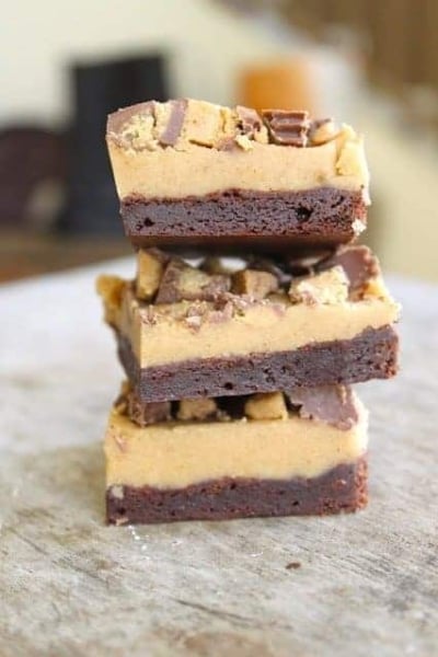 stack of peanut butter cookie dough brownies