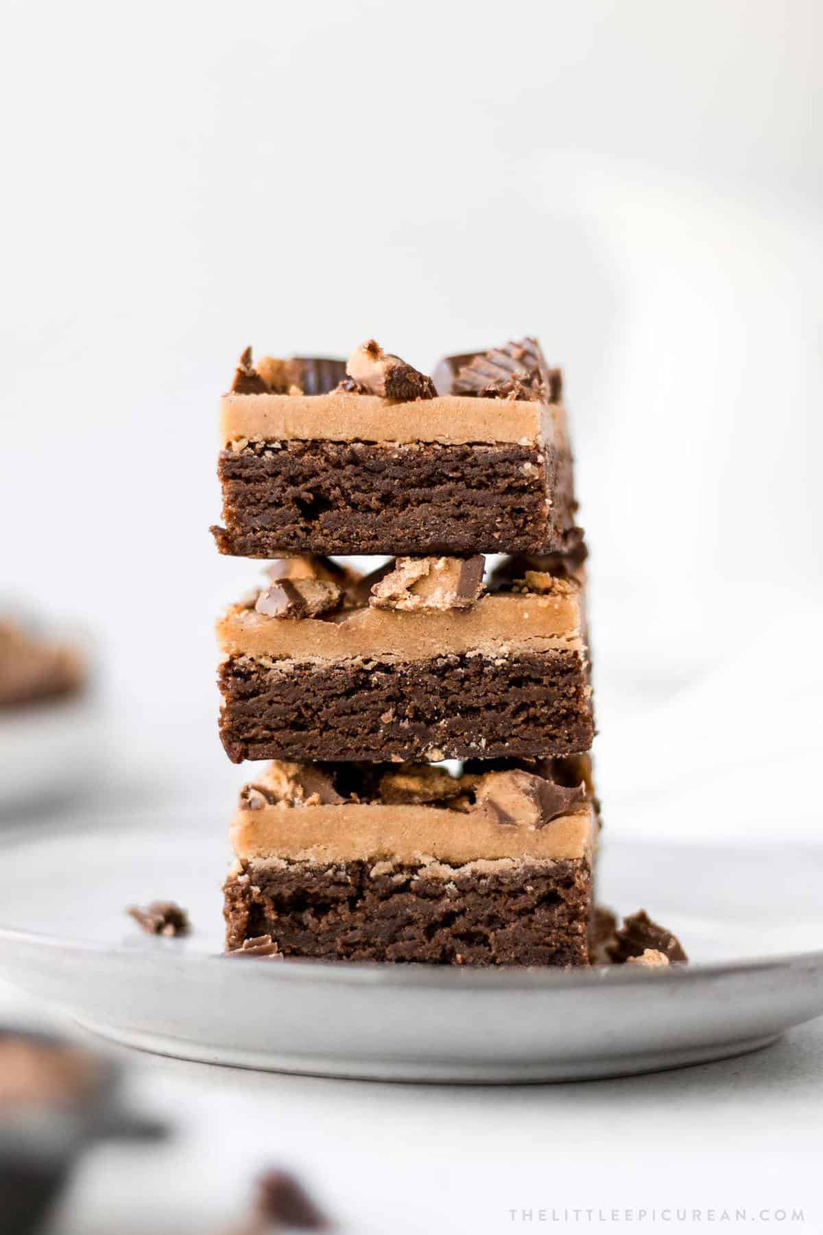 stack of peanut butter cookie dough brownies