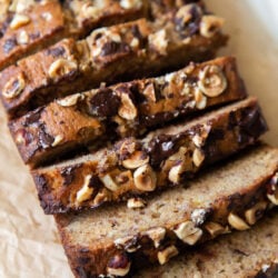 Chocolate hazelnut banana bread slices