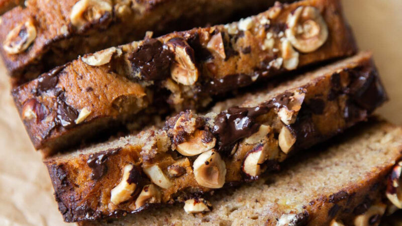 Chocolate hazelnut banana bread slices