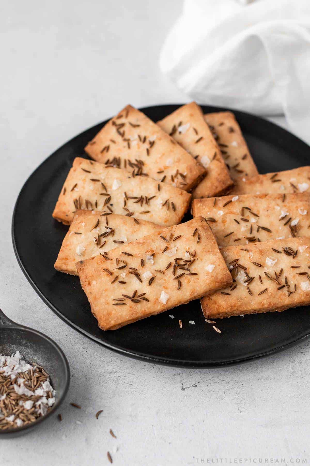 parmesan shortbread with caraway seeds and sea salt flakes