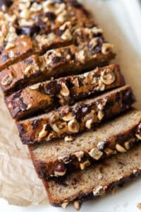 Chocolate hazelnut banana bread slices
