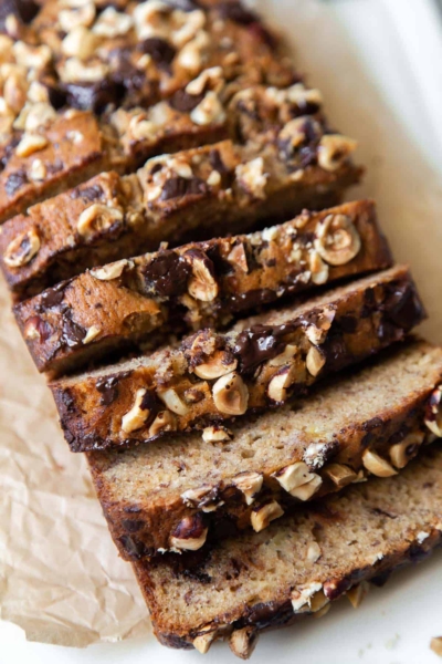 Chocolate hazelnut banana bread slices