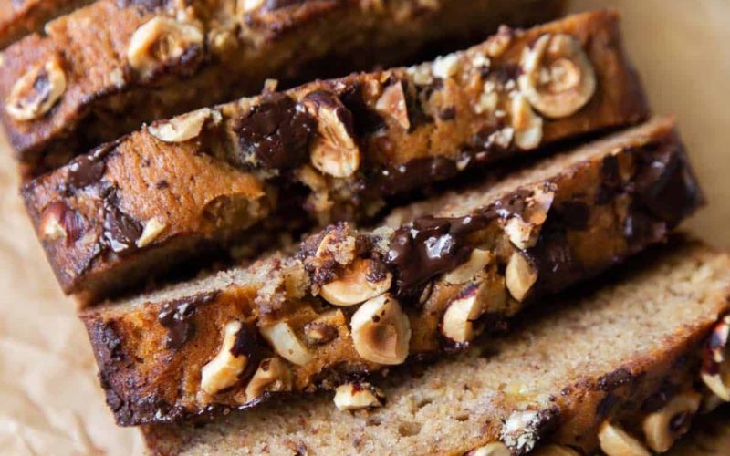 Chocolate hazelnut banana bread slices