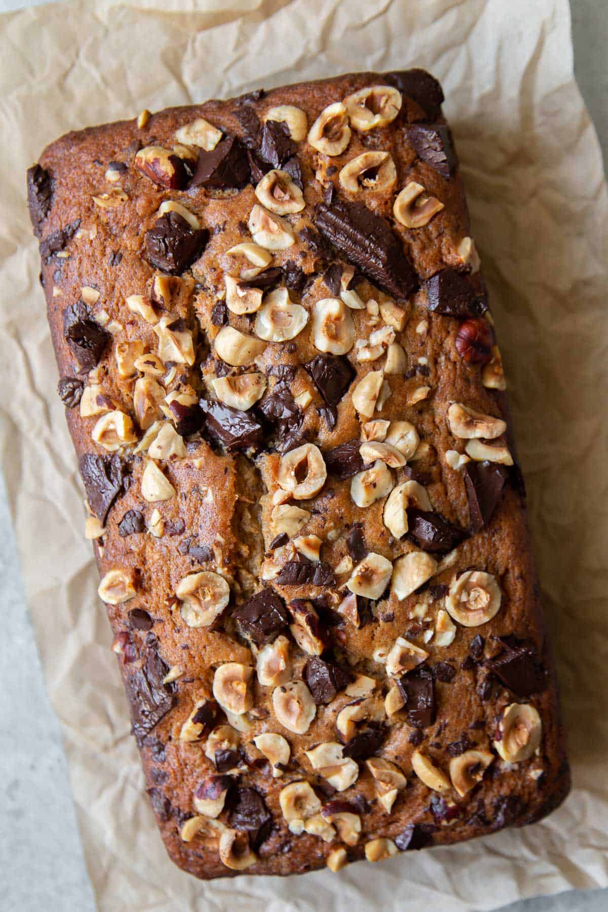 chocolate hazelnut banana bread loaf