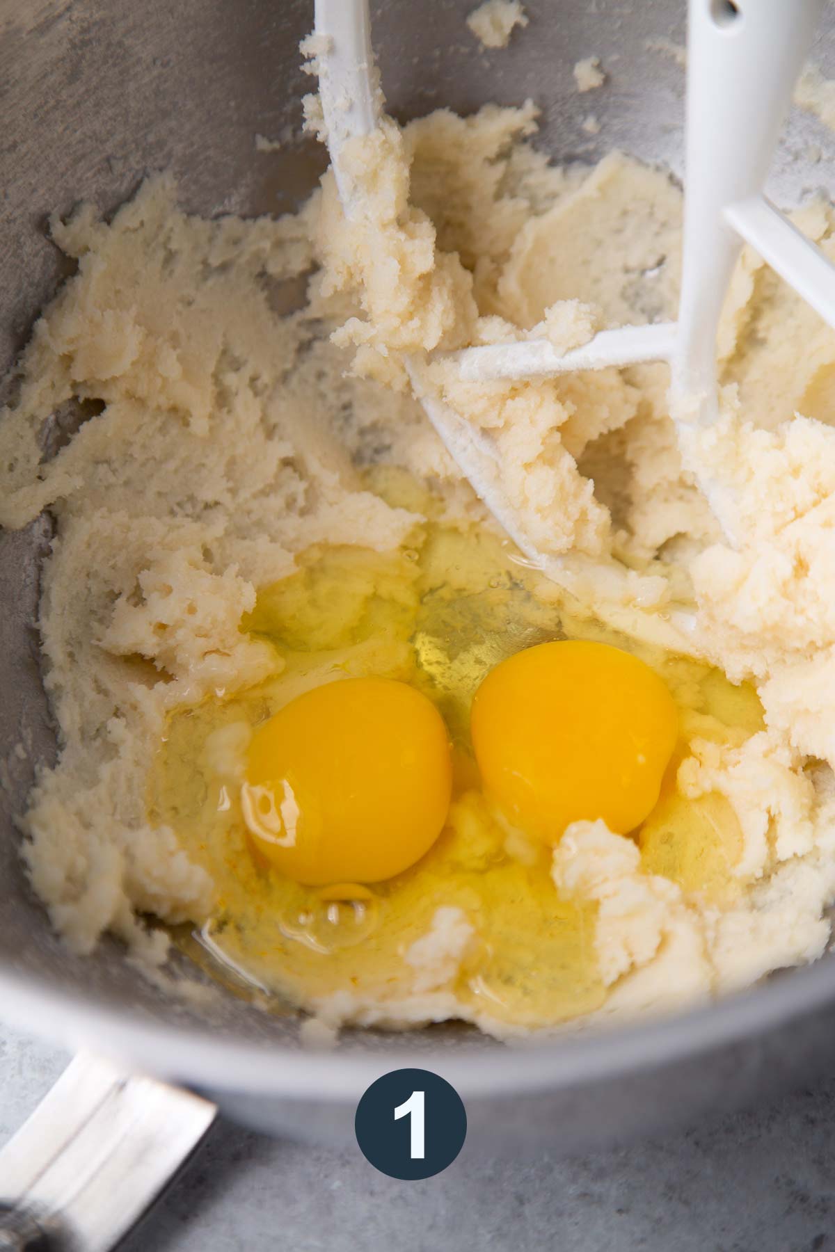 creamed butter and sugar with eggs using paddle attachment.