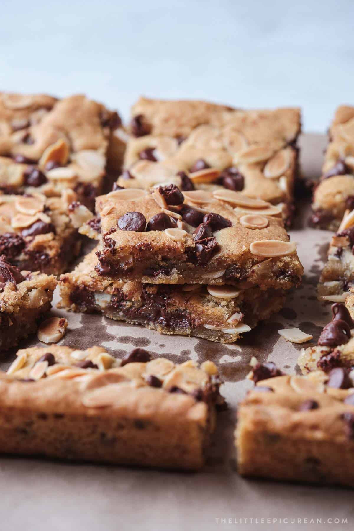 almond chocolate chip cookie bars.