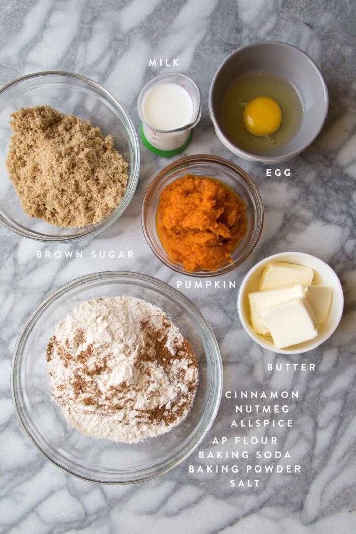 pumpkin donut ingredients portioned out.