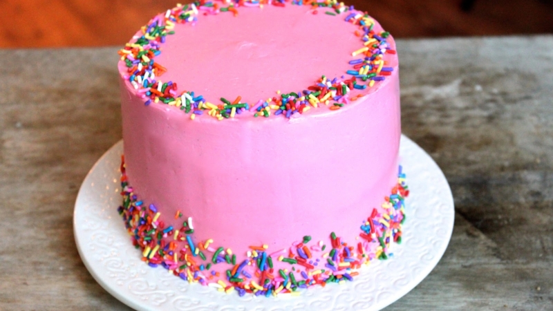 Pink Celebration Cake with Sprinkles