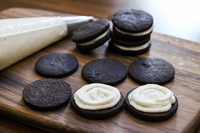 Homemade Oreos. Easy recipe for chocolate cookies with vanilla cream filling.