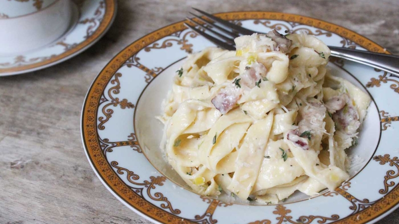 fresh fettuccine pasta.