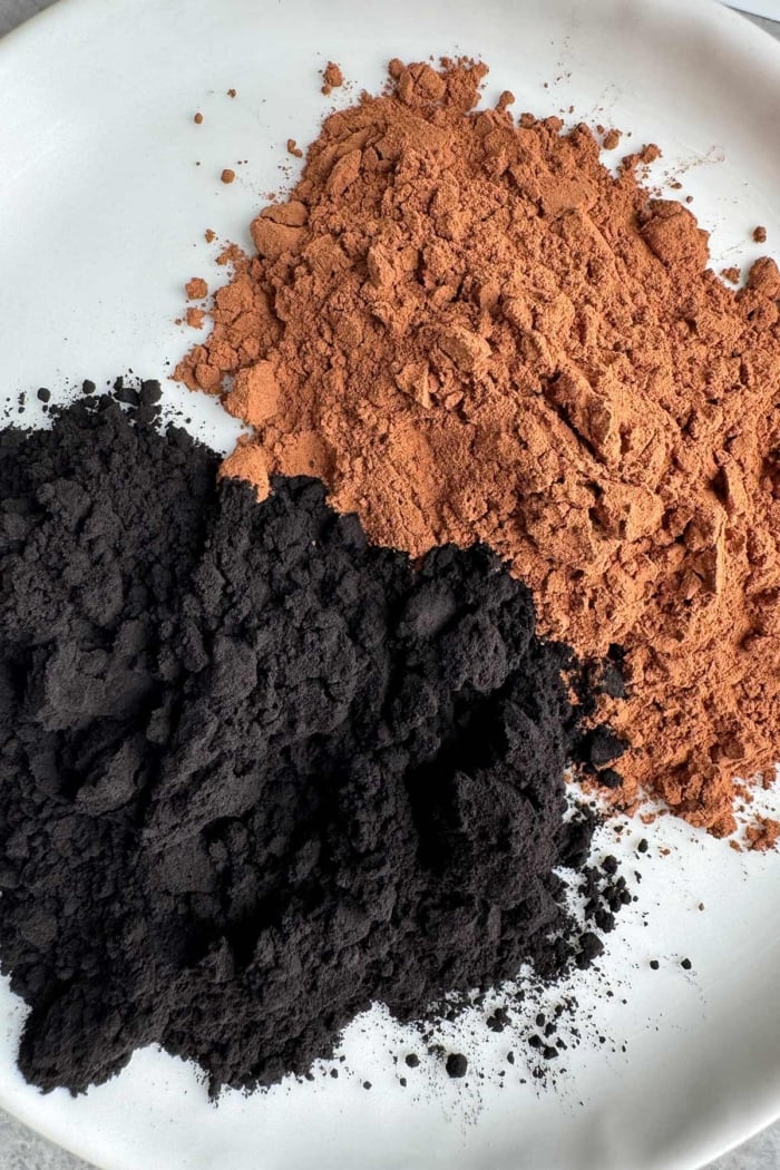 variation in color of two unsweetened cocoa powder brands.