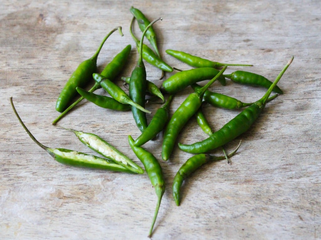 handful of green bird's eye chillies.