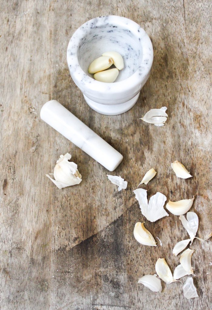 Garlic with Mortar and Pestle