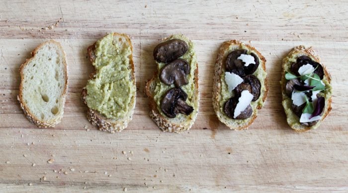 evolution of leek pesto crostini