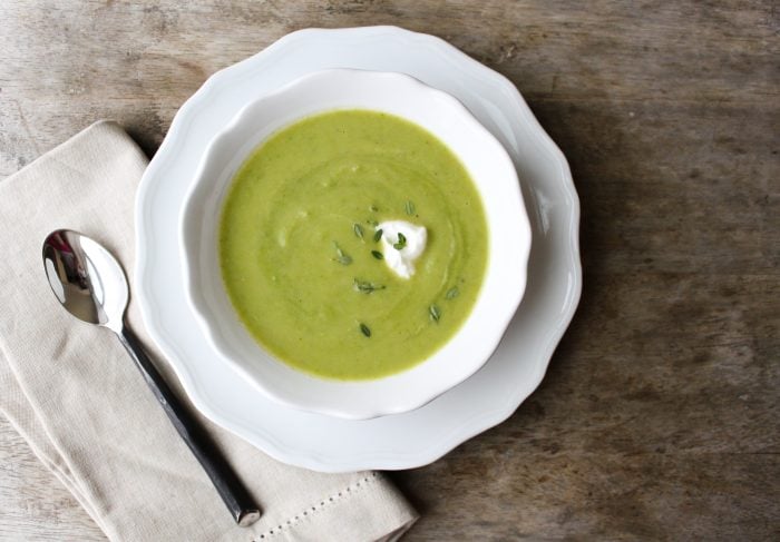 Green Pea Soup with lemon thyme leaves