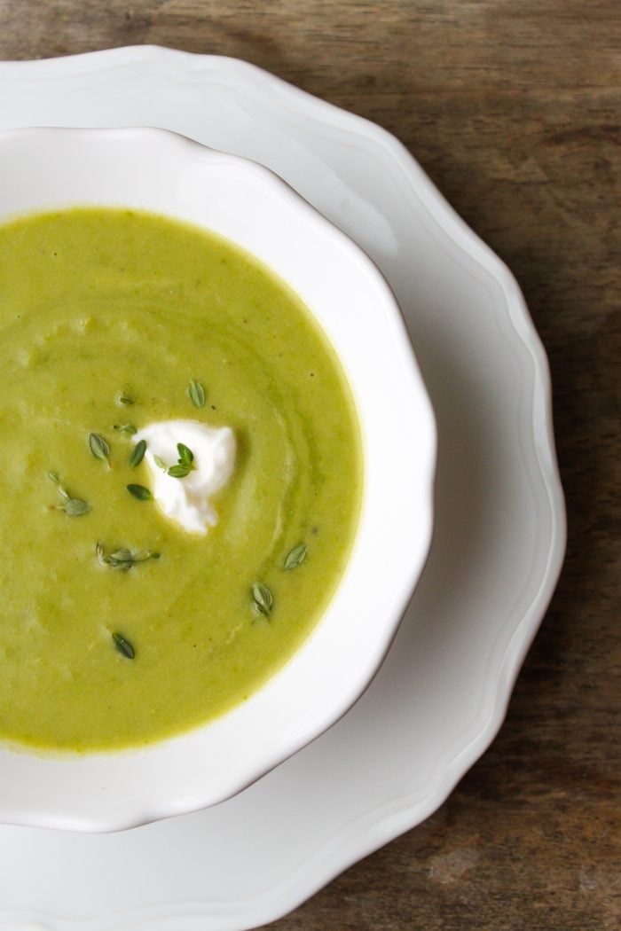 Green Pea Soup with lemon thyme and sour cream