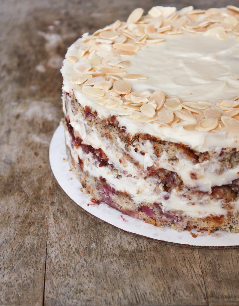 Raspberry Almond Cake with Cream Cheese Frosting