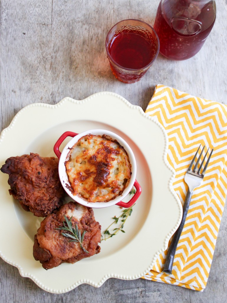 buttermilk fried chicken, Italian mac and cheese