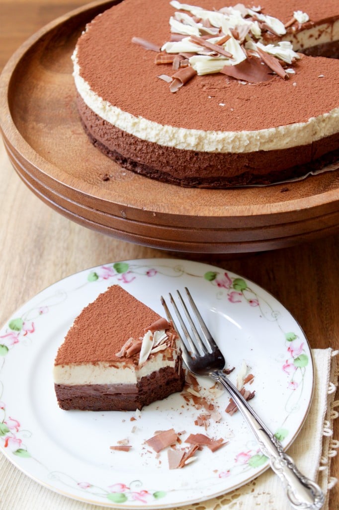 mother's day cake: dark chocolate and white coffee mousse cake