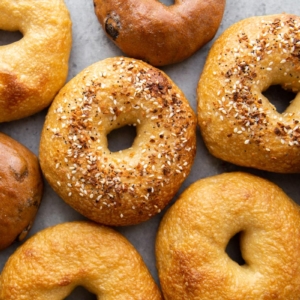 assorted homemade bagels.