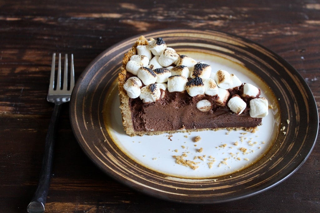 S'mores pie is a modern interpretation of the classic treat. Chocolate pie with graham cracker crust. 