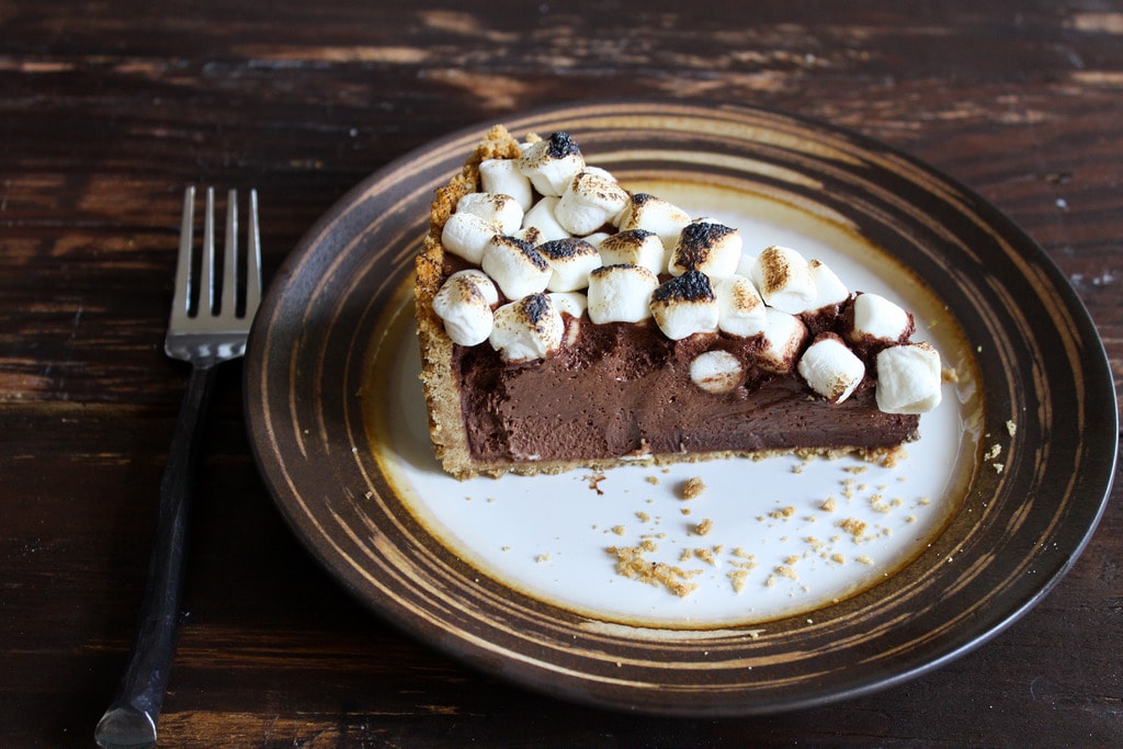 S'mores pie is a modern interpretation of the classic treat. Chocolate pie with graham cracker crust. 