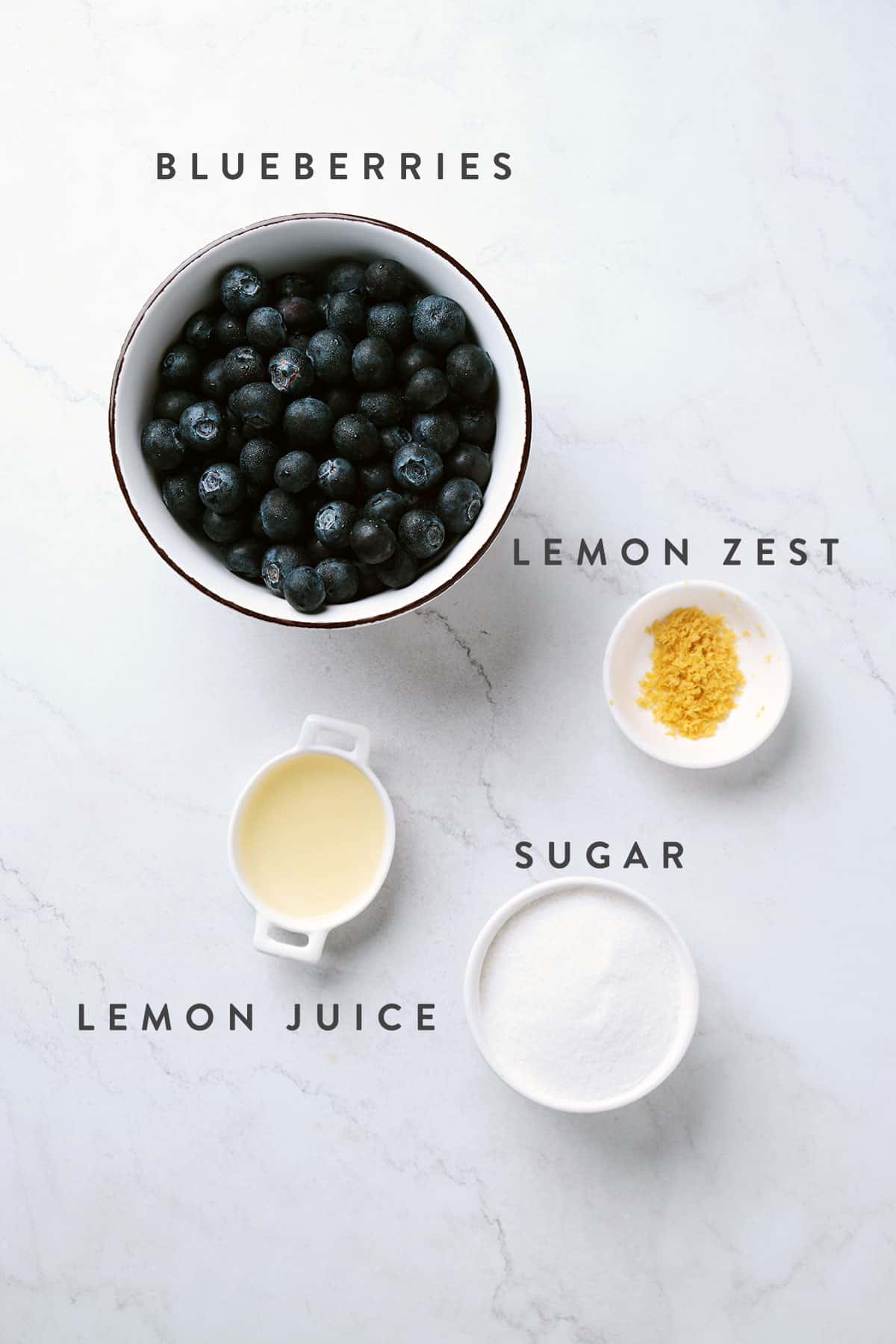 ingredients to make refrigerator blueberry jam include blueberries, sugar, and lemon juice.