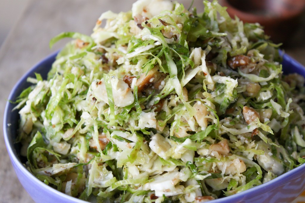 close up of shaved brussels sprouts salad